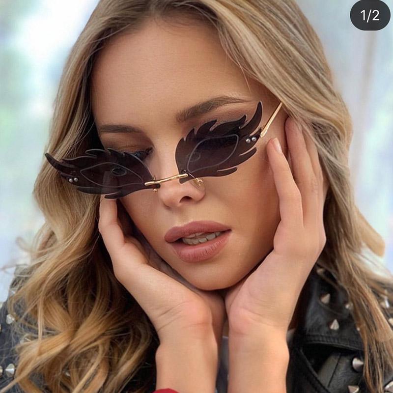 

Sunglasses Small Fish Women Luxury Designer Cat Eye Sun Glasses Female Punk Flame Shades Ocean Lens Oculos UV400
