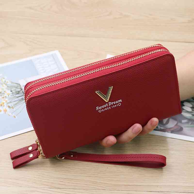 

2020 new women's wallet korean long fashion large capacity hand double zipper mobile phone bag, Red;black