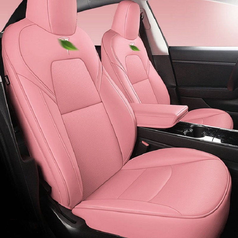 

Car Accessories Seat Cover For Tesla Model Y/S High Quality Leather Custom Fit 5 Seaters Cushion 360 Degree Full Covered Model3 (Only Made Tesla) Pink
