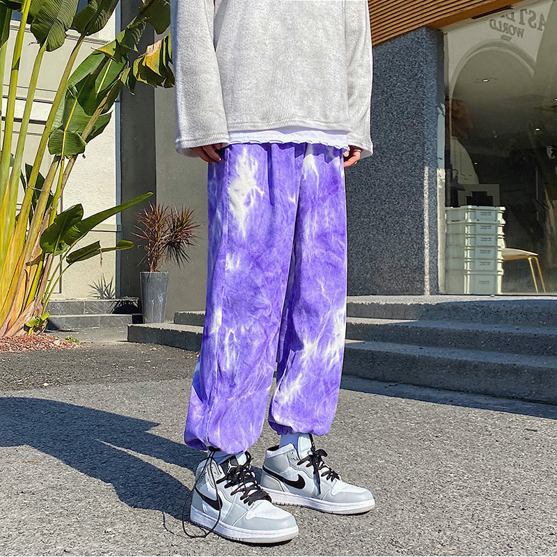 

2021 New Spring Corduroy Men's Fashion Retro Tie-dye Casual Men Streetwear Korean Loose Hip-hop Straight Wide-leg Pants Mens S5rc, Green