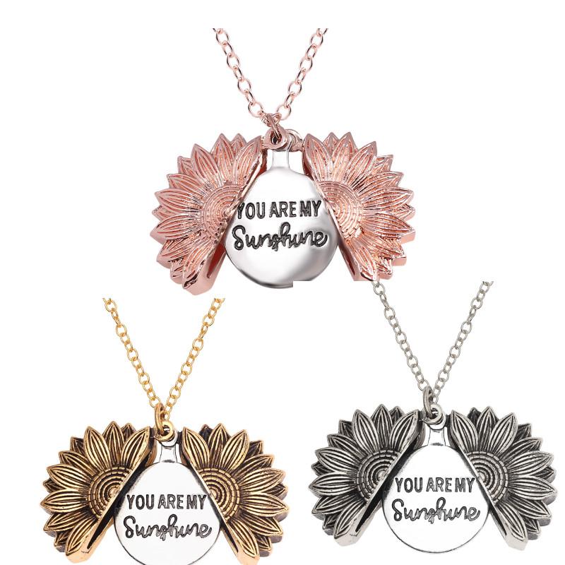 

Pendant Necklaces You Are My Sunshine Sunflower For Women Rose Gold Silver Color Long Chain Sun Flower Female Bijoux Party Gifts