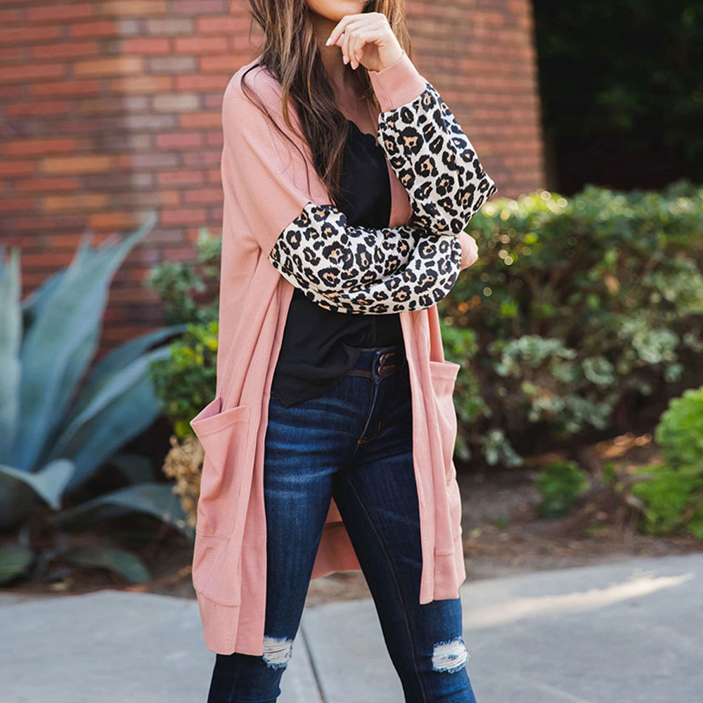 

2021 New Elegant Lantern Leopard Print Patchwork Cardigan Sweater Ladies Autumn Long Sleeve Outwear Female Knitted Coat Kv5u, Red