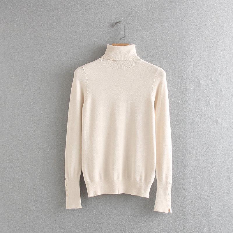 

Women' Sweaters Women Winter Elegant Gold Buttons Pull Femme Knitted Casual Turtleneck Pullovers, Beige