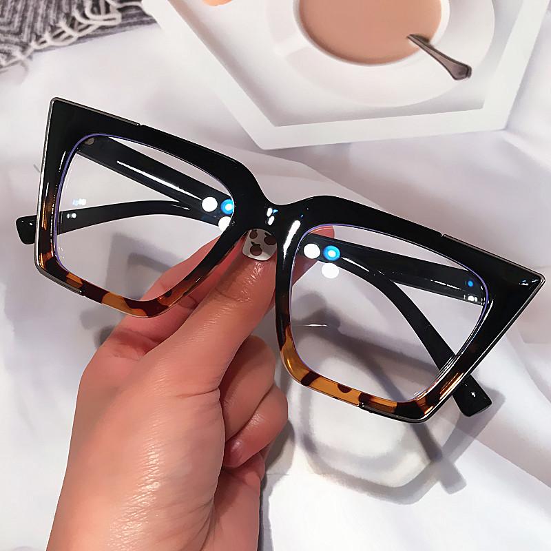 

Fashion Sunglasses Frames Square Cat Eye Anti-blue Light Glasses Frame For Women Metal Interlayer Oversized Computer Eyeglasses Female Shade, Black