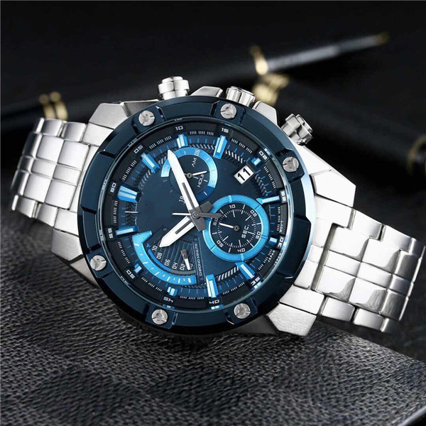 

High Quality men's sports EFR-559 iced out calendar Men Stainless Steel Band Chronograph waterproof watch all functions can be operated, Slivery;brown