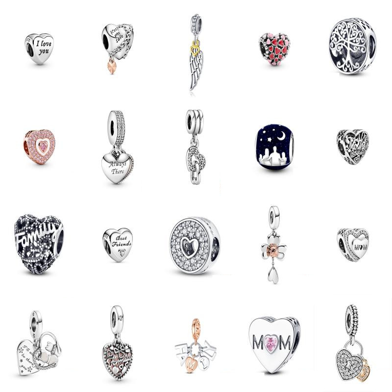 

925 Sterling Silver Family Tree Charm Girl Boy Beads Mom Heart Charm Fit Pandora Bracelet For Jewelry DIY Mother's Day Gift
