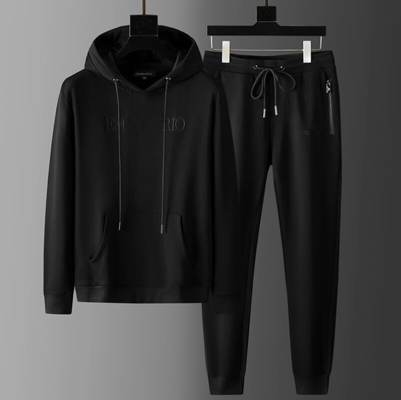 

Men's Tracksuits Fashion Autumn Sporting Suit Hoodies +Sweatpants High Quality New Men's Clothing 2Pcs Sets Slim Tracksuit, Black