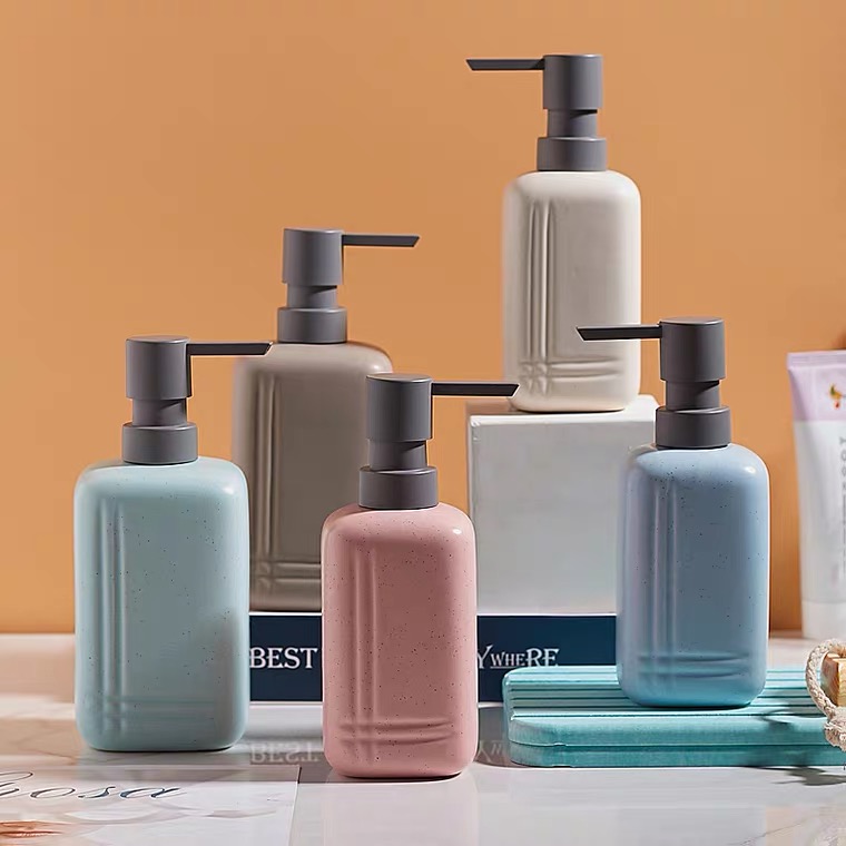 

Hotel Bathroom Accessories 450ml 300ml Bath Gel Bottles Matte Color Ceramic Empty Bottle of Shampoo Disinfectant Body Lotions
