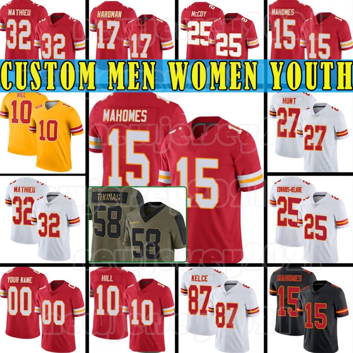 

15 Patrick Mahomes Kansa Custom City Mens 87 Travis Kelce Football Jerseys 32 Tyrann Mathieu 10 Tyreek Hill Women 38 L'Jarius Sneed Youth Anthony Sherman, Custom youth (q z)
