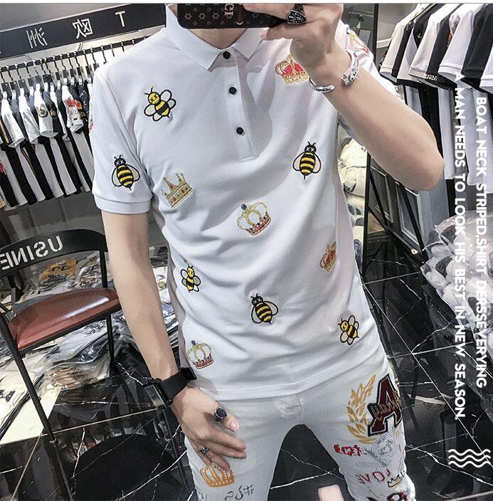 

2021 European Style New Summer Embroidery Short Sleeve Men's Slim Polo Shirt Fashion Brand H87m, As picture shown