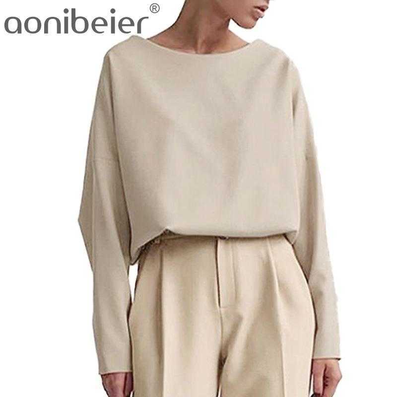 

Casual Tops Pure Elastic High Waist Office Lady Spring Autum Women Fashion Shirt Female Tee Shirts Set 210604, Top beige