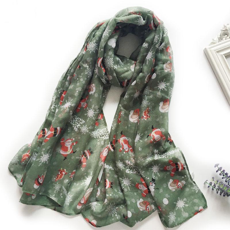 

Scarves 2021 Santa Claus Print Christmas Scarf Shawls Long Snowflake Gift Wrap Hijab