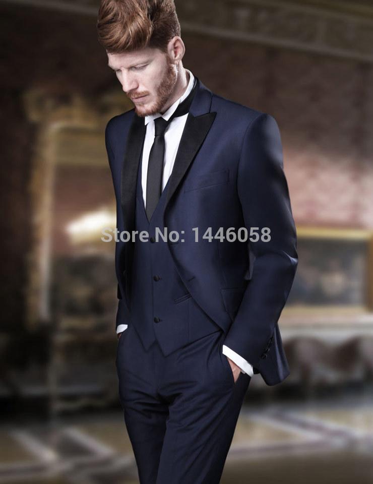 

Men's Suits & Blazers 2021 Italian Brand Men Suit Business Custom Made Navy Blue Formal Dress Wedding Groom Tuxedos For 4 Piece, As picture8