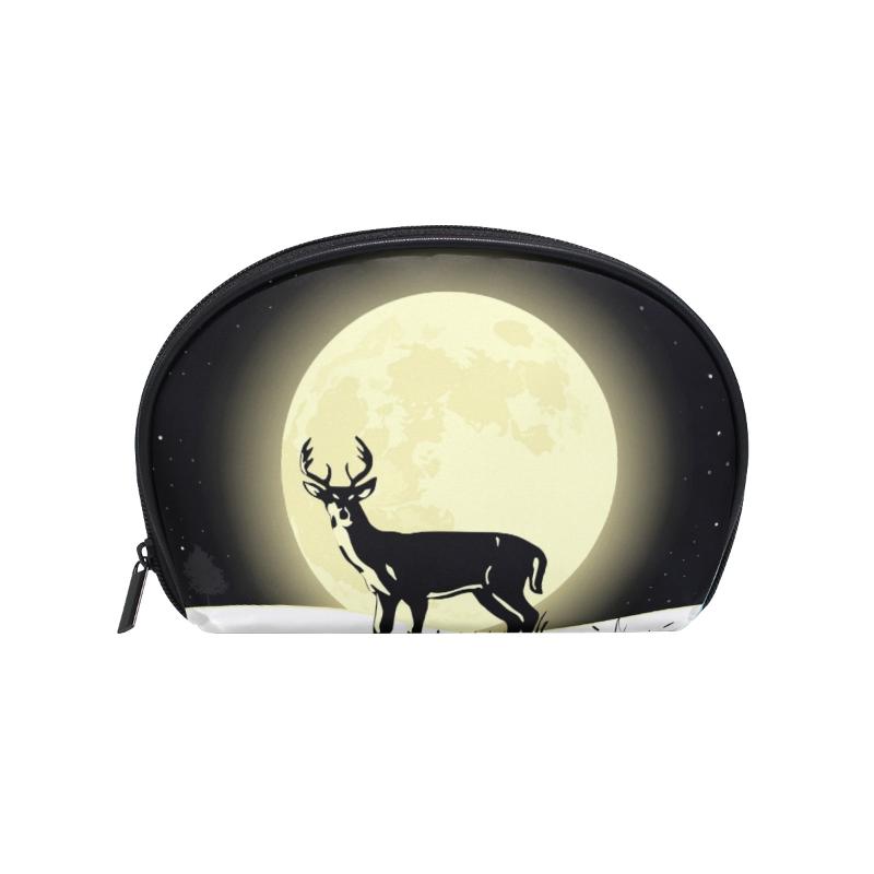 

FengJu Multifuncition Shell Cosmetic bag Purse Half Moon Hanging Travel Toiletry Pouch for Girls Woman Moon Elk, As pic