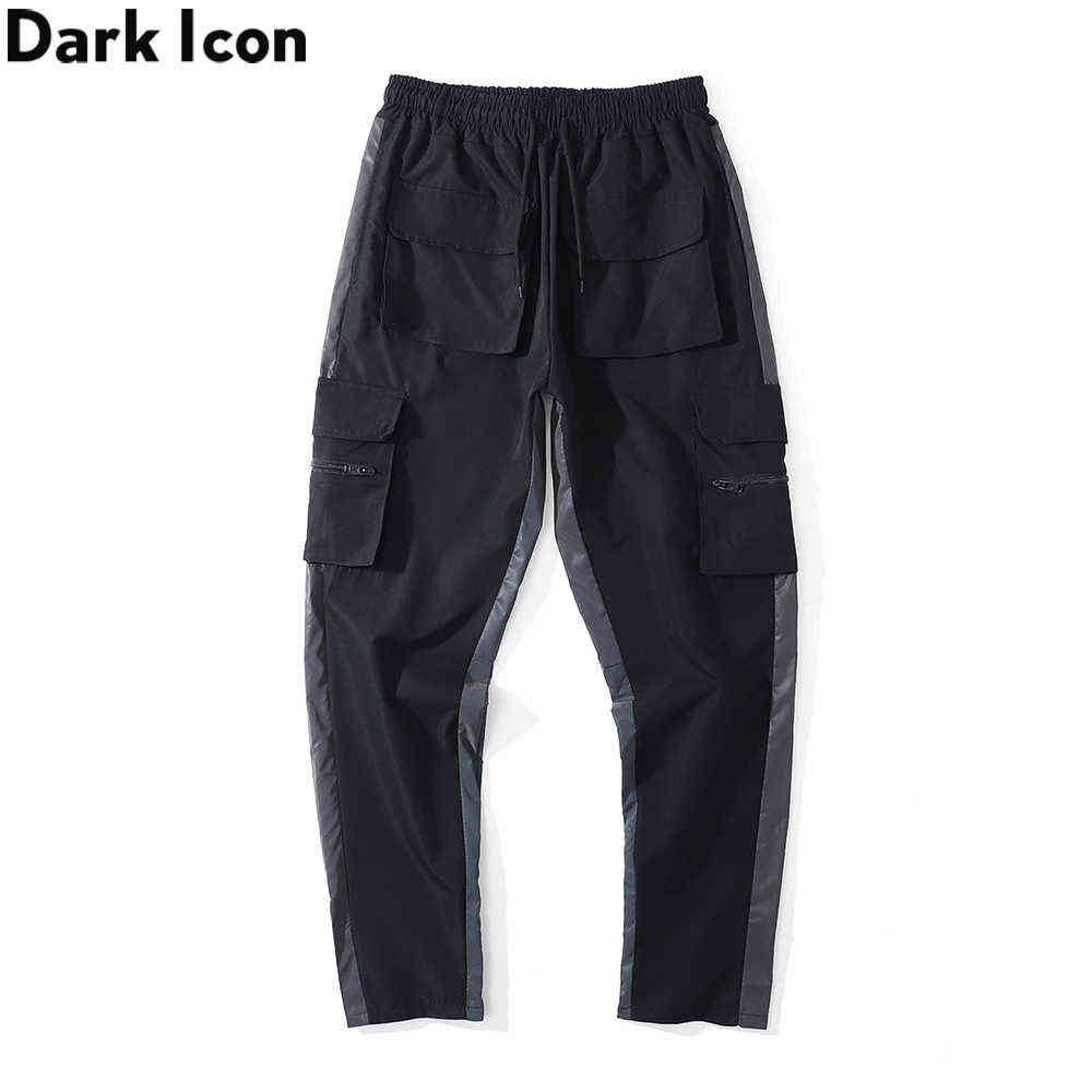 

Pockets Cargo Pants Men Side Reflective Patchwork Men's Pants 210603, Black pants