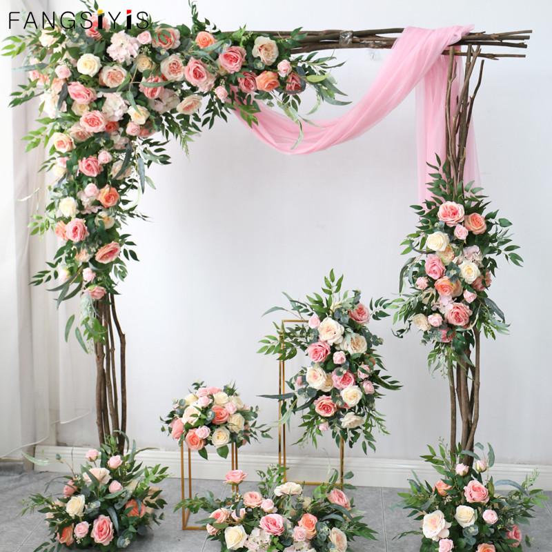 

Decorative Flowers & Wreaths Custom Rose Artificial Flower Row Table Ball Party Floral Arrangement Wedding Arch Backdrop Decor Wall Rouge Pi, 60cm corner flower