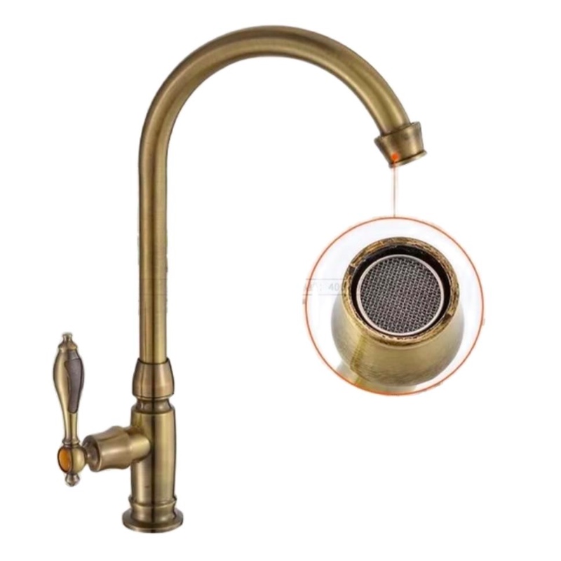 Kitchen Faucets Antique Brass Swivel Spout Single Handle Vessel Sink Mixer Tap-image-410823572