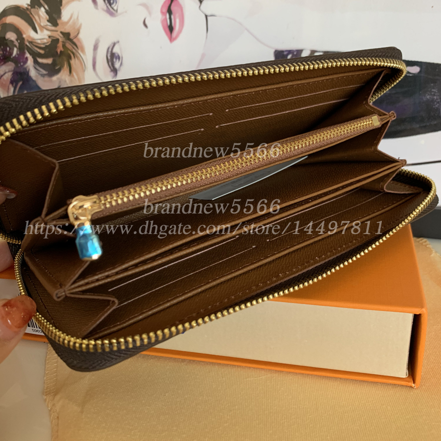 

wholesale Men's Zippy Wallets Genuine Leather Women's zipper clutch wallet coin purse card holder 60017 original box dust bag, Black cross pattern leather