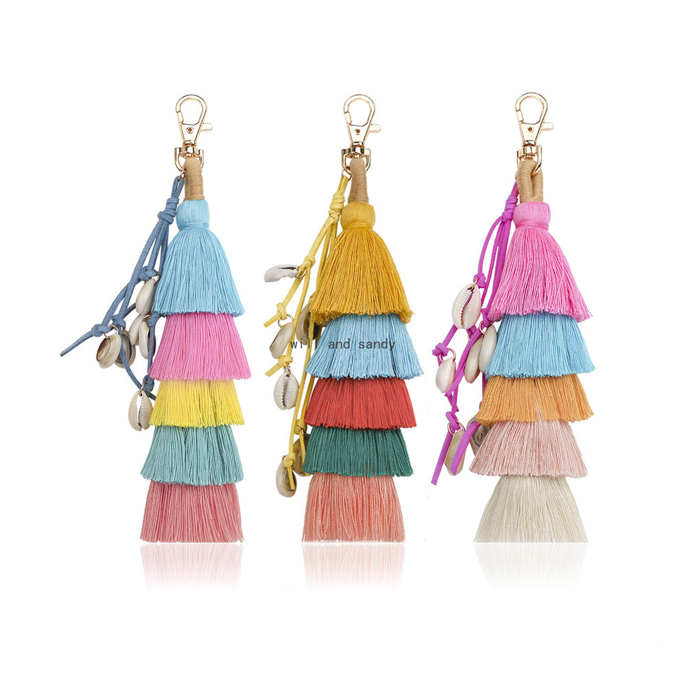 

Bohemia Multilayer Colorful Tassel Shell Key Ring Purse Handbag Hanging Wall Hang Decor Fashion Jewelry Will and Sandy