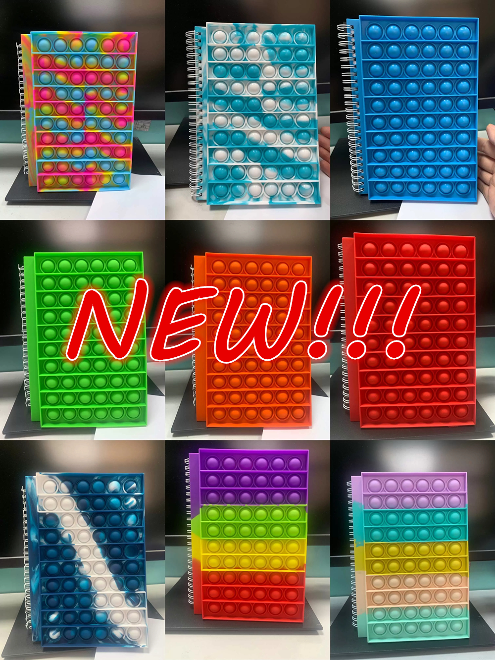 

NEW!!! Christmas Party Favor Notebook A5 Tie Dye Rainbow Finger Bubble Cover Notebook Decompression Silicone Fidget Toys For kids School Office Gift DD