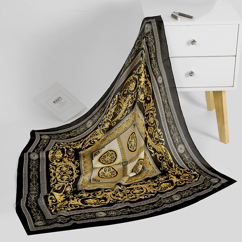 

Scarves Baroque Style Womens Luxury Faux Silk Sqaure Hijab Femme Bandana Head Neck Scarf