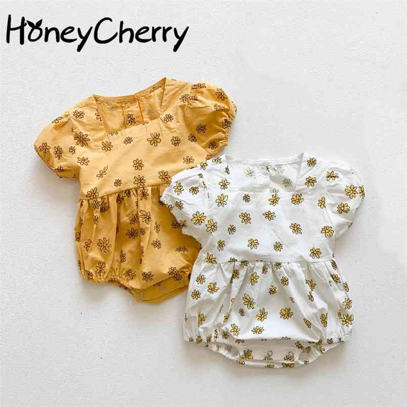 

Summer style short-sleeved romper dress print cute girl's baby girl clothes 210702, White