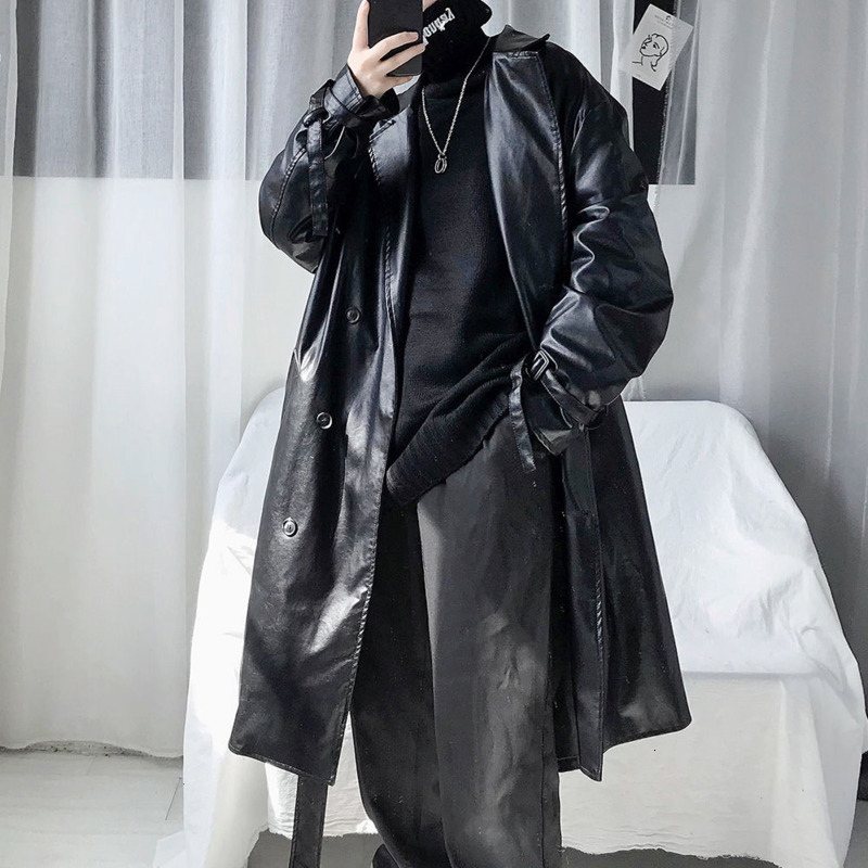 

2021 New Winter Plus Cotton Thick Trench Men' Warm Fashion Long Leather Men Streetwear Motorcycle Jacket Mens Overcoat 54gp, Black