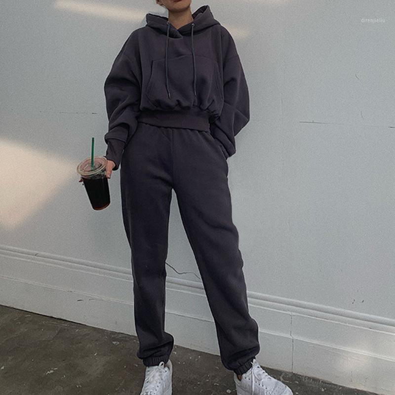 

Running Sets Winter Hooded Sweatshirt Long Pants Suit Tracksuit Women Two Pieces Set Outfits Sports Hoodies Pullover Sweatpants, Black;blue