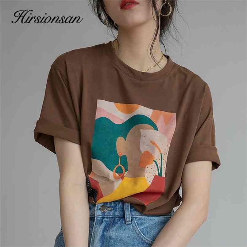 

Hirsionsan Aesthetic Printed T Shirt Soft Vintage Loose Tees Abstract Graphic Cotton Tshirts Summer Casual Tops 210708, Brown