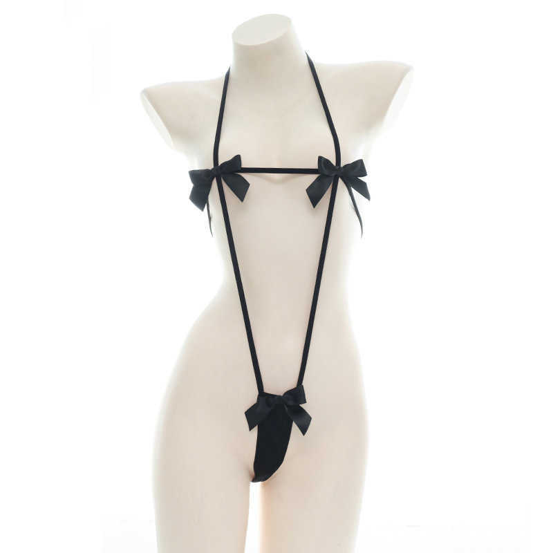 Japanese Micro Bikini Mini Bra and Panty Set Underwear Women Kawaii Bow Cow Cosplay Bondage Lingerie Cute Thong Stripper Outfit Y0911-image-726841753