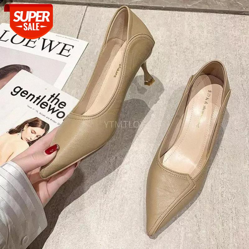 

2021 Women Fashion High Quality Slip On Pointed Toe Stiletto Office Lady Black Pu Leather Shoes Zapatos De Mujer Plataforma #PX1Q