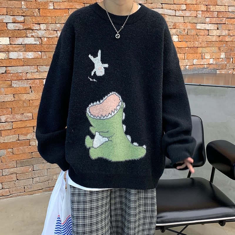 

2021 New Legal Malha Pulver Jumper Suteres Streetwear Casual Dos Desenhos Animados Dinossauro Manga Comprida Malhas Camisola Masculina Outon