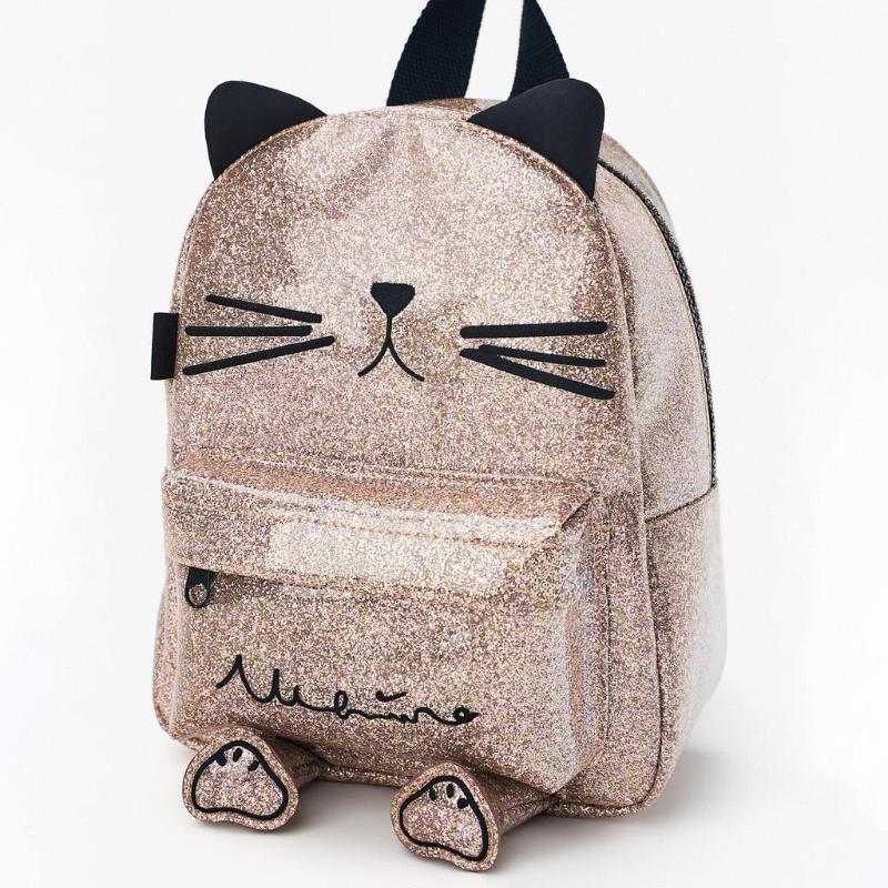 

New product shiny pink leather animal cat embossed mini cartoon cute backpack