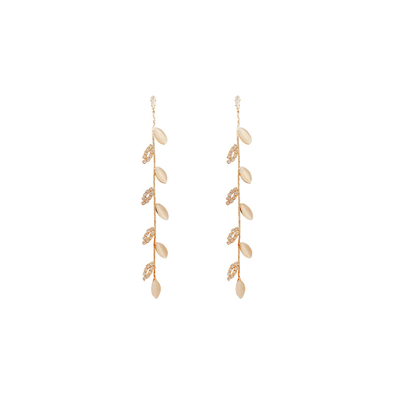 

Luxury Opal Long String Leaves Dangle Earring Women and Lady Elegant Chandelier S925 Stud