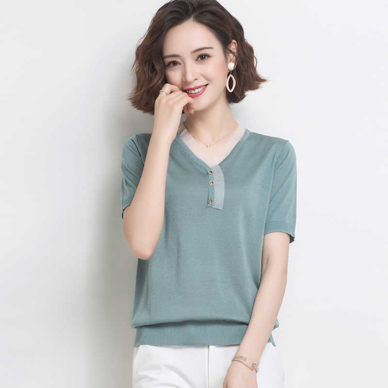 

Women Lace Pullovers Sweater Fall Soft kint Loose Knitted V-Neck Thin Winter Korean Casual Simple Chic jumper 210604, Green
