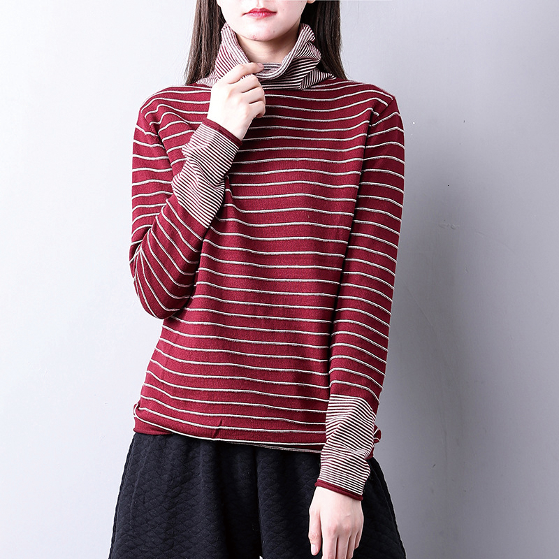

2021 New Autumn Winter Women's Turtleneck Casual Striped Long Sleeve Knitted Slim Fit Basic Turtlenecks Sktm, 01