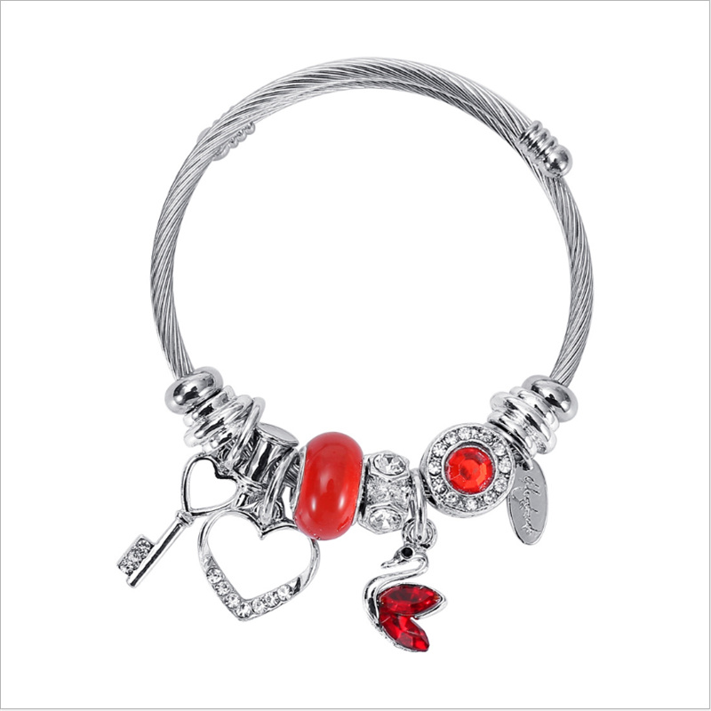 

2021 fashion women charm bracelet Luxury Design Bracelets Swan Pendant Adjustable stainless steel jewelry electroplated copper beads bangles silver bangle gift