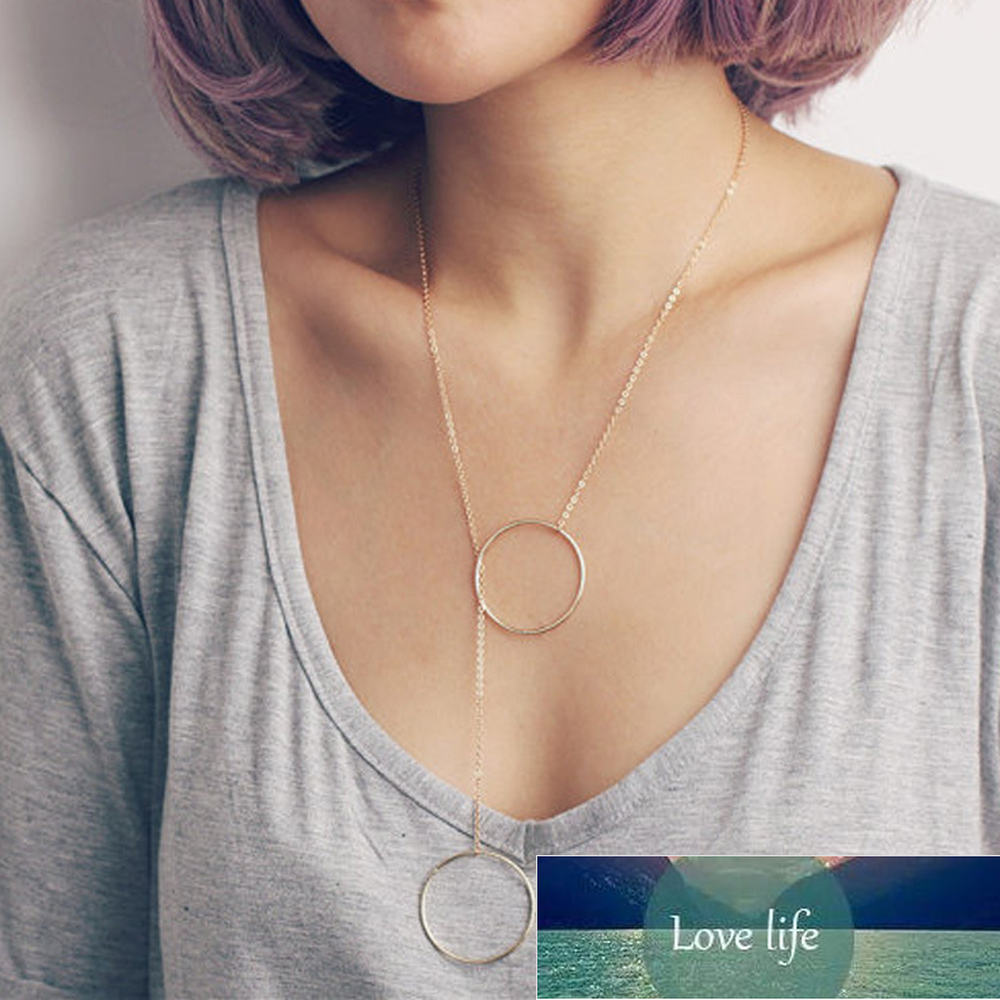 

Delicate Big Double Circle Necklaces And Pendants Gold Silver Color Chain Halo Y Long Necklace Fashion Jewelry Colar Female