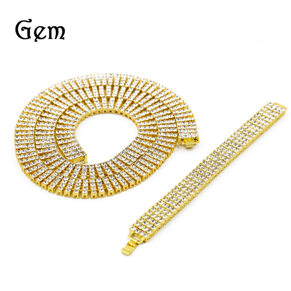 

Alloy necklace hip hop Diamond 4 rows men's necklace and bracelet hiphop