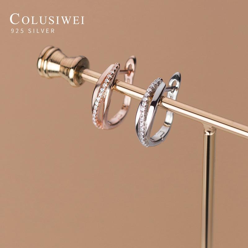 

Hoop & Huggie Colusiwei 925 Sterling Silver Shining Zircon Geometric Cross Line Earring For Women Girl Fashion Style Fine Jewelry