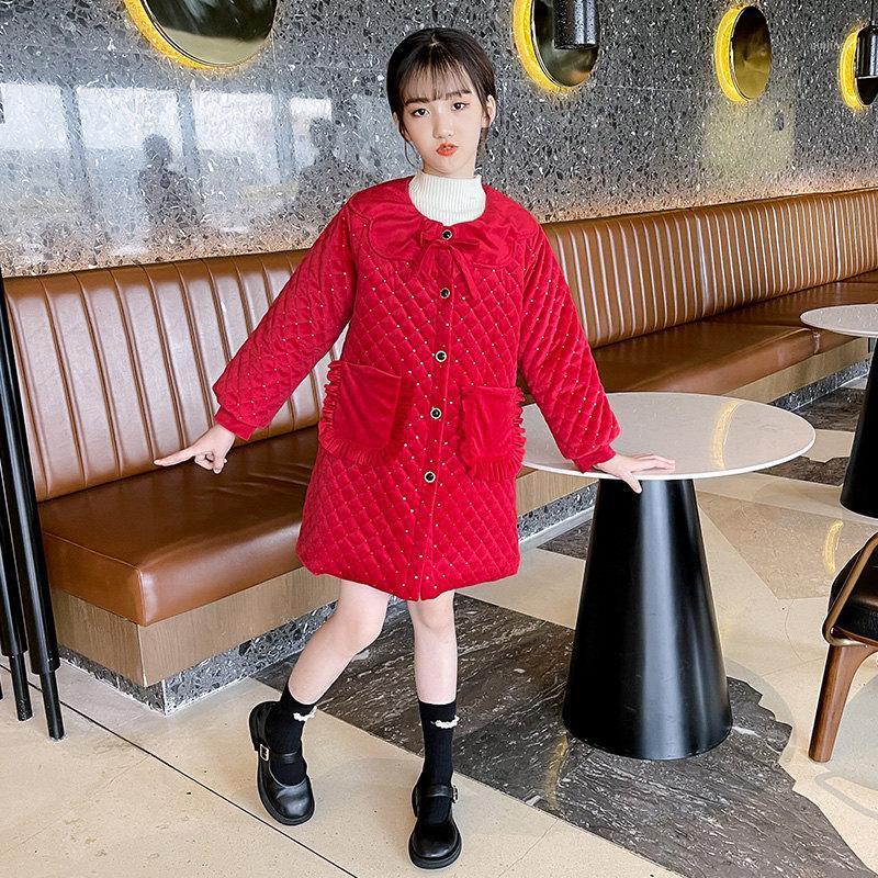 

Coat Fashion Teen Girls Clothes Outerwear Velvet Fabric Ruffles Collar Plus Cotton Trench Princess Black Red Long Jackets, Blue;gray