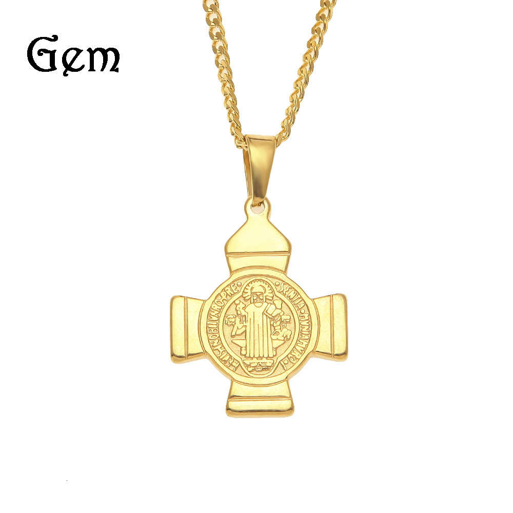 

Hip hop stainless steel 18K color preserving St. Benedict Jesus Bible cross exorcism Tag Pendant