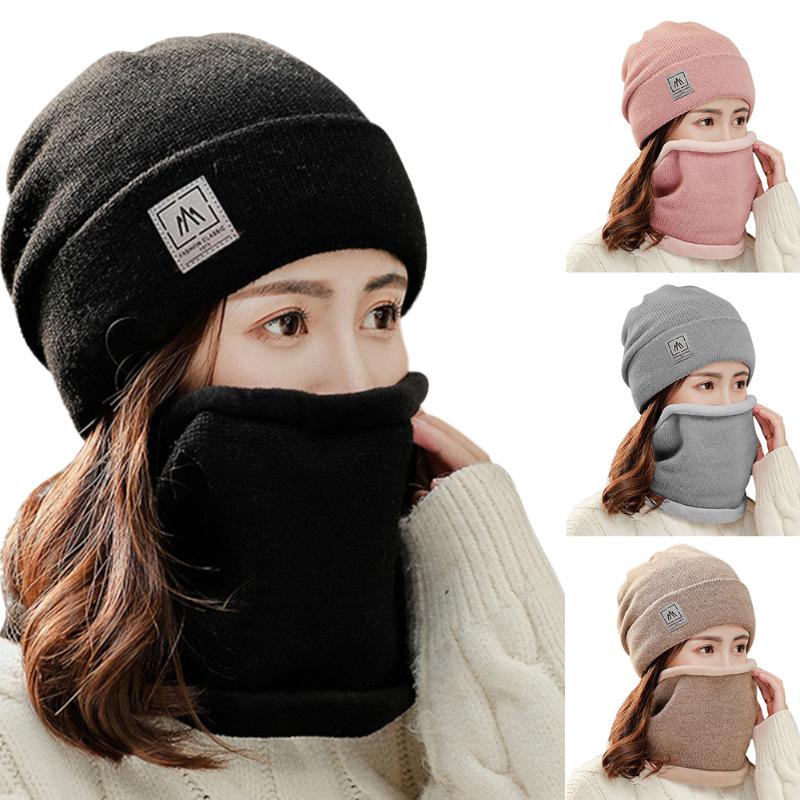 

Cycling Caps & Masks 2pcs/Set Winter Warm Outdoor Fleece Scarf+Hat Women Men Multifunctional Full-Face Protection Cap Neck Warmer, Black