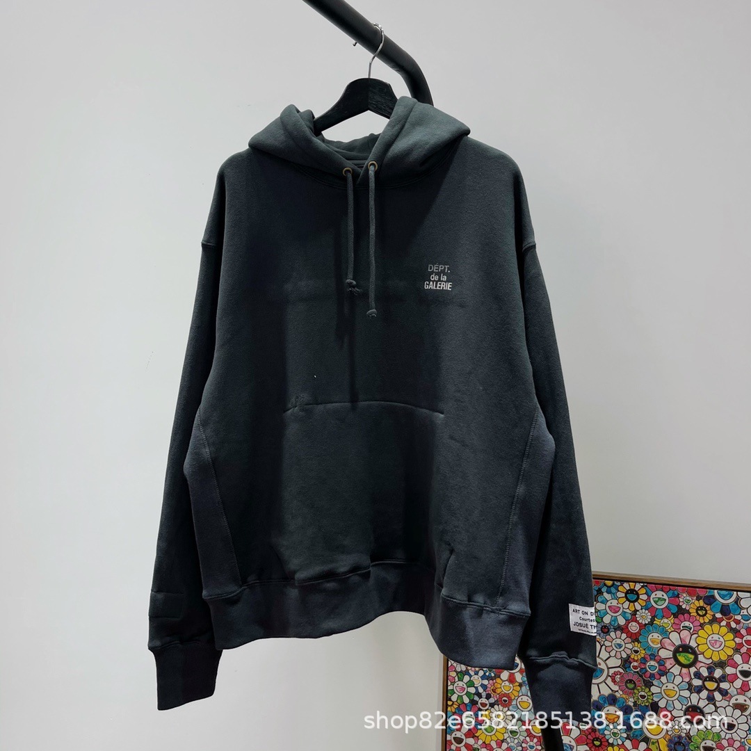 

Fashion American Street Letter Printing Washed Double-sided Sweater for Men and Women Loose Casual Hoodie, Black