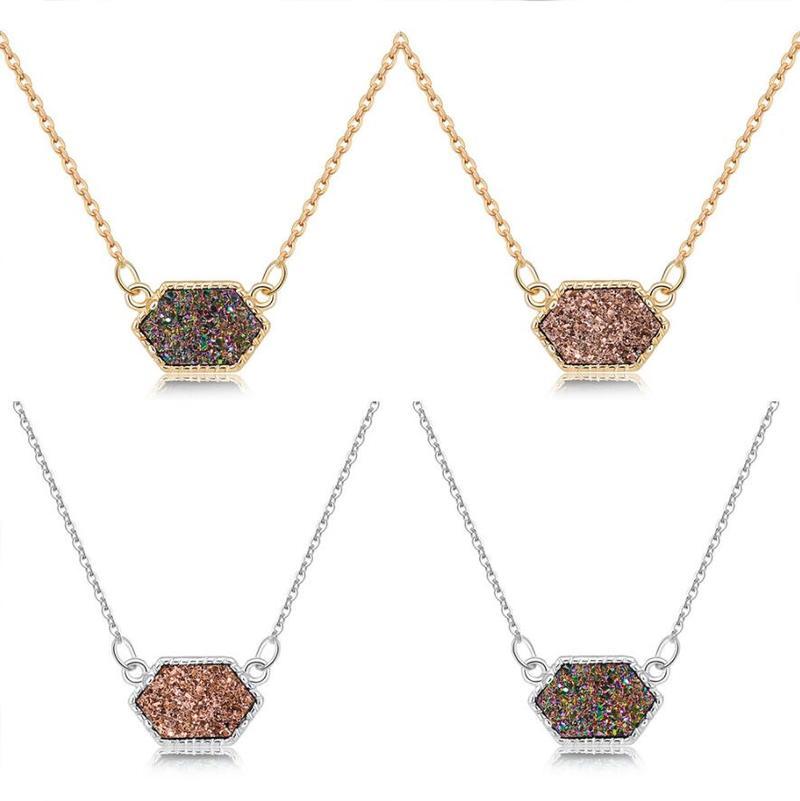 

Pendant Necklaces Druzy Drusy Necklace Fashion Oval Resin Faux Stone Gold Silver Plated Brand Jewelry For Women Girls