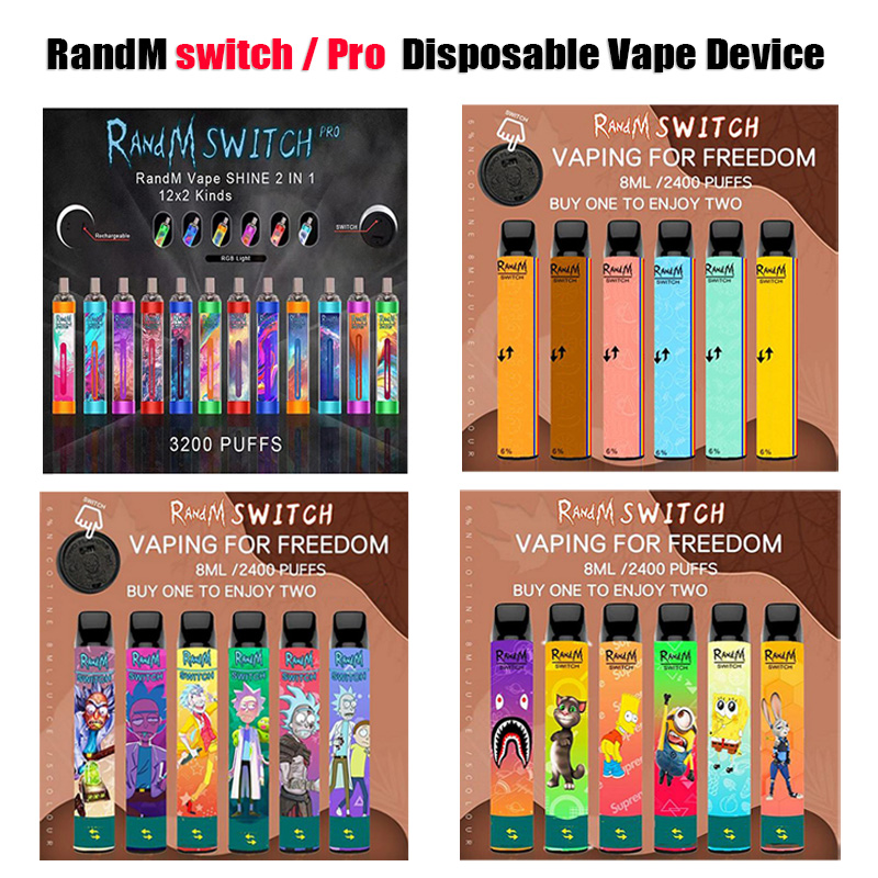 

100% Original RandM Switch Pro 2 in 1 Disposable Pod Device 2400 3200 Puffs 1100mAh 8ml Pods Vapor Bar Stick System Vape Pen