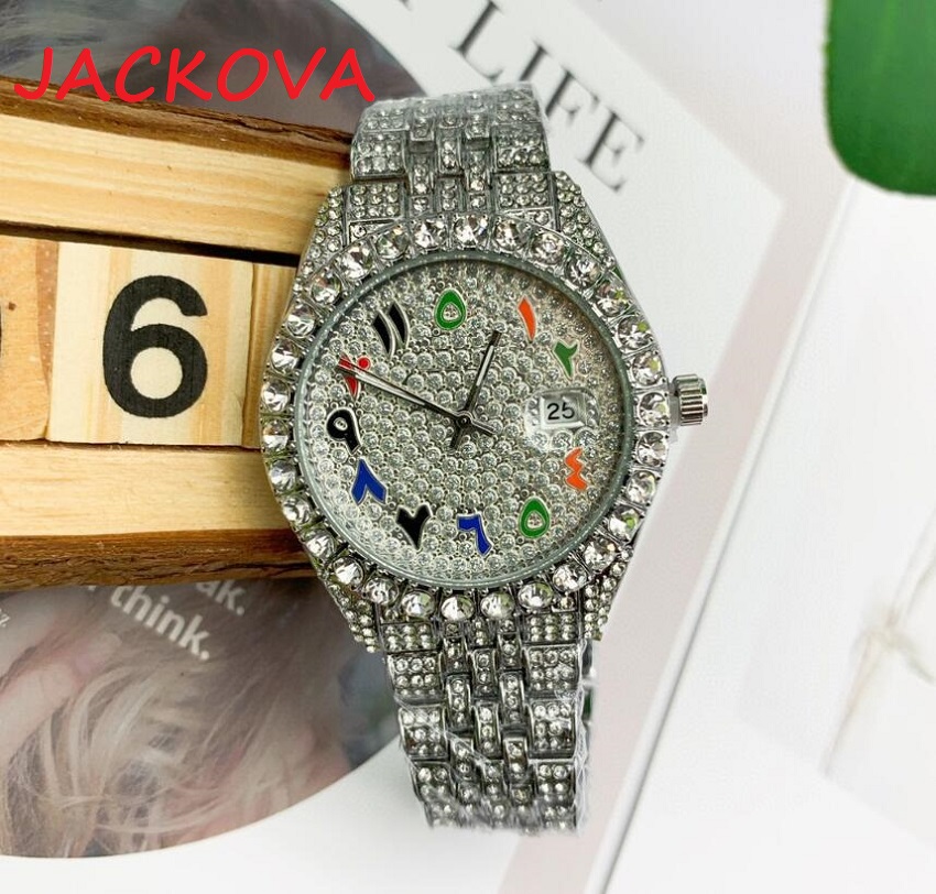 

Women Men watch 41mm high quality sapphire watch automatic date business men big diamonds stainless steel waterproof arab dial watch, As pic