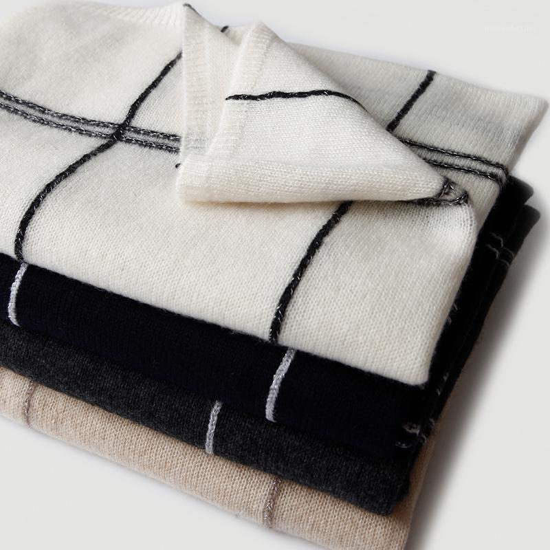 

Knitted 100% Cashmere Scarf Women Luxury Pure Natural Shawl Checkered White Warm Thicken Autumn Winter