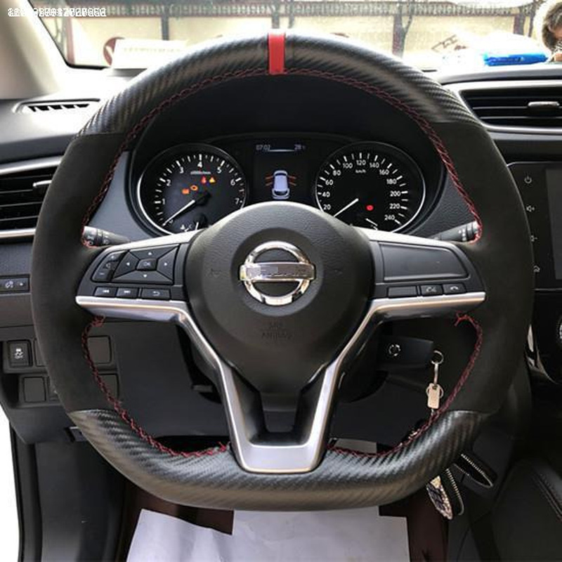 

For Nissan Bluebird Sylphy 2020 DIY carbon fiber leather suede steering wheel cover car wheel cover