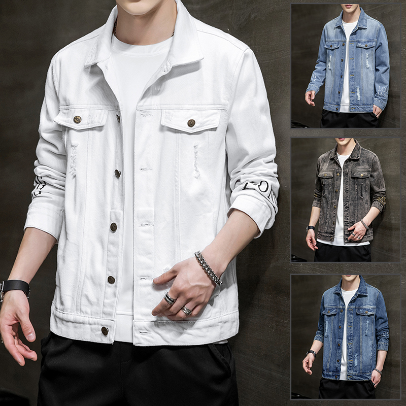 

2021 New Spring Autumn Men's Fashion Trendy Bomber Thin Ripped Denim Jacket High Quality Male Cowboy Jackets M- 0a3k, Dark grey